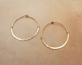 Gold Hammered Earrings Lois, Hammered Earrings, 14k Gold Filled, Rustic Earrings. Handmade Hoop Earrings