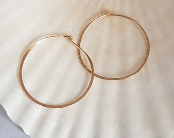 Gold hammered earrings, Rustic, Gold filled, Minimalist, Creoles, Hoop earrings