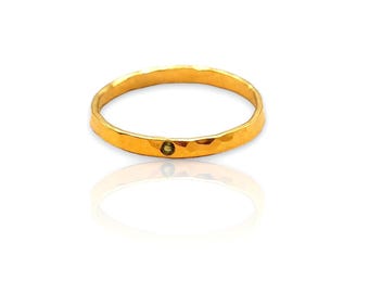 Ring Max hammered gold with green tourmaline, Rustic ring, Handmade, Gemstone, Gold Filled, Stacking ring, Classic ring, Timeless ring