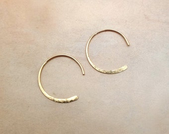 Earrings gold hammered semicircle, Gold filled, Handmade, Rustic, Hoop earrings, Statement earrings, Unique design earrings,