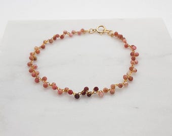 Bracelet Haylee gold woven pink thulite, Gemstones, Beaded bracelet, Minimalist, Subtle bracelet, Handmade