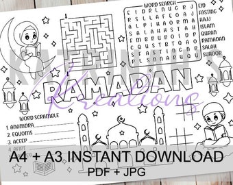 Eid Ramadan Placemat Instant Download Eid al Fitr Placemat Kids Eid Printable Eid for Kids Eid Coloring A3 and A4