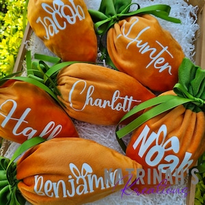 Personalised Easter carrot drawstring bags - kids Easter gift egg hunt treat