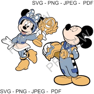 Blue Mouse Roadster Niño y Niña SVG PNG PDF jpeg Corredores de Roadster Capas Alta Resolución Minnie Mickey Carreras Azul Vintage