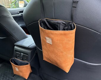 Vegan leather car trash bag Leopard print Car Garbage Bag Reusable Trash Bin Car Litter Bag Waterproof car organizer Car Accessory for woman