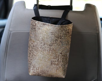 Woman Car accessories, Gold car trash bag, Vegan leather car trash bag, Reusable Trash Bin, Waterproof car organizer,  Car Garbage Bag