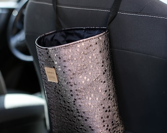 Vegan leather car trash bag, Black Garbage Bag, Reusable Trash Bin, Toy storage, Headrest Trash Bag, Car travel Accessory/Trash Bag Truck