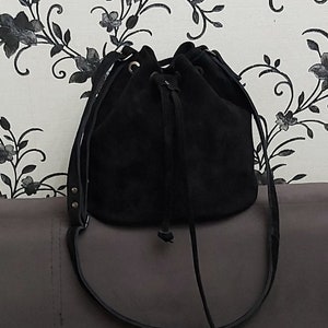 Bucket bag, Vegan Suede Bucket Bag, Vegan Leather Bucket Bag for women, Crossbody green suede bag, Drawstring bag, leather bucket bag