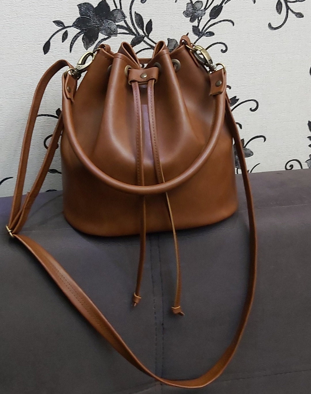 Crossbody Bucket Bag, Vegan Suede Bucket Bag, Vegan Leather Bucket Bag ...