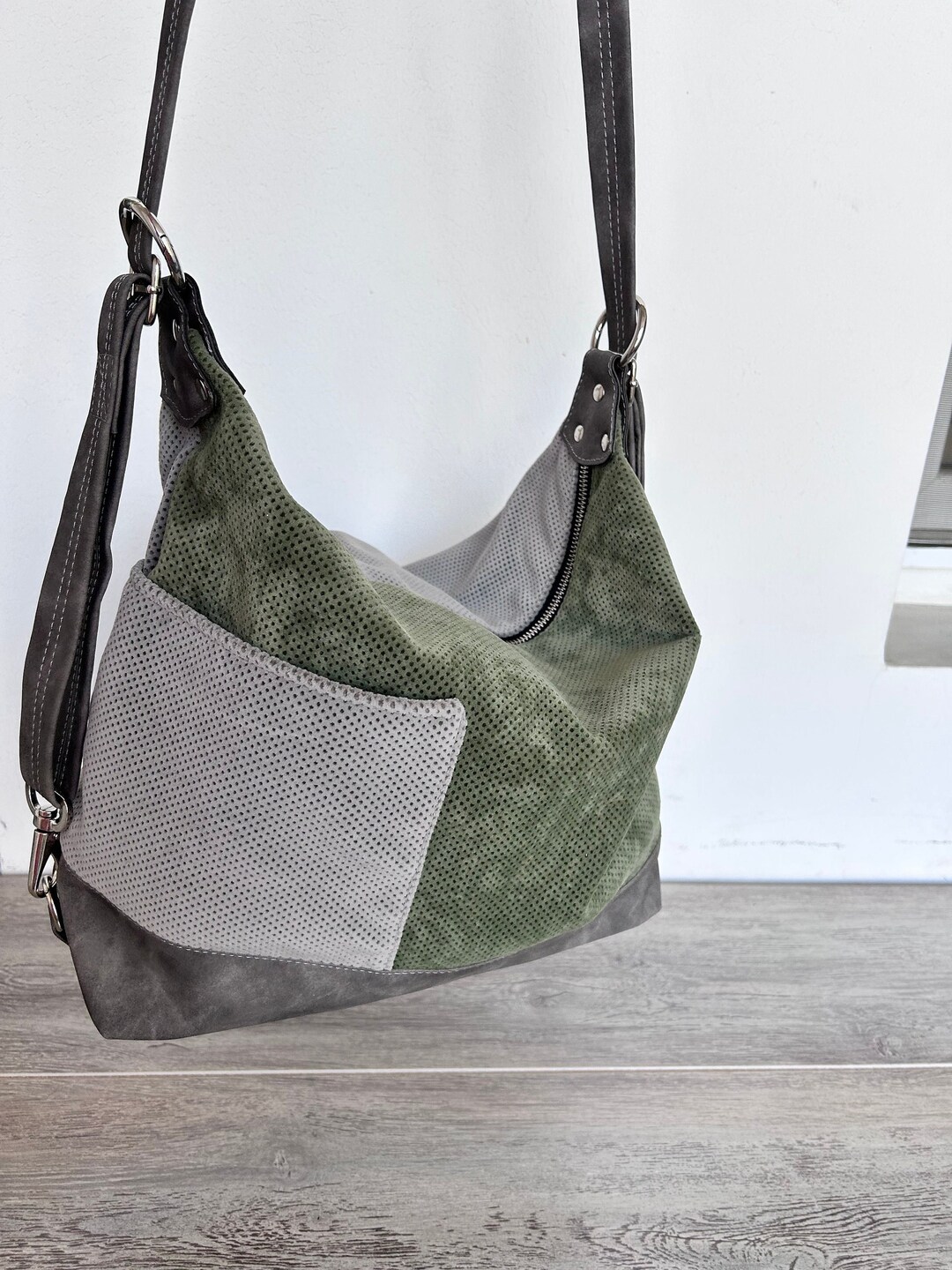 Woman's Rocksack Gray Hobo Bag, Woman Rucksack, Vegan Crossbody Purse, Convertible ...