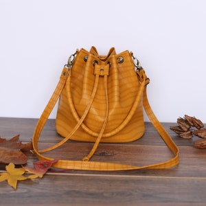 Crossbody Bucket bag, Vegan Suede Bucket Bag, Vegan Leather Bucket Bag for women,  Brown leather tote, Tan color bag for women, Gift For Her