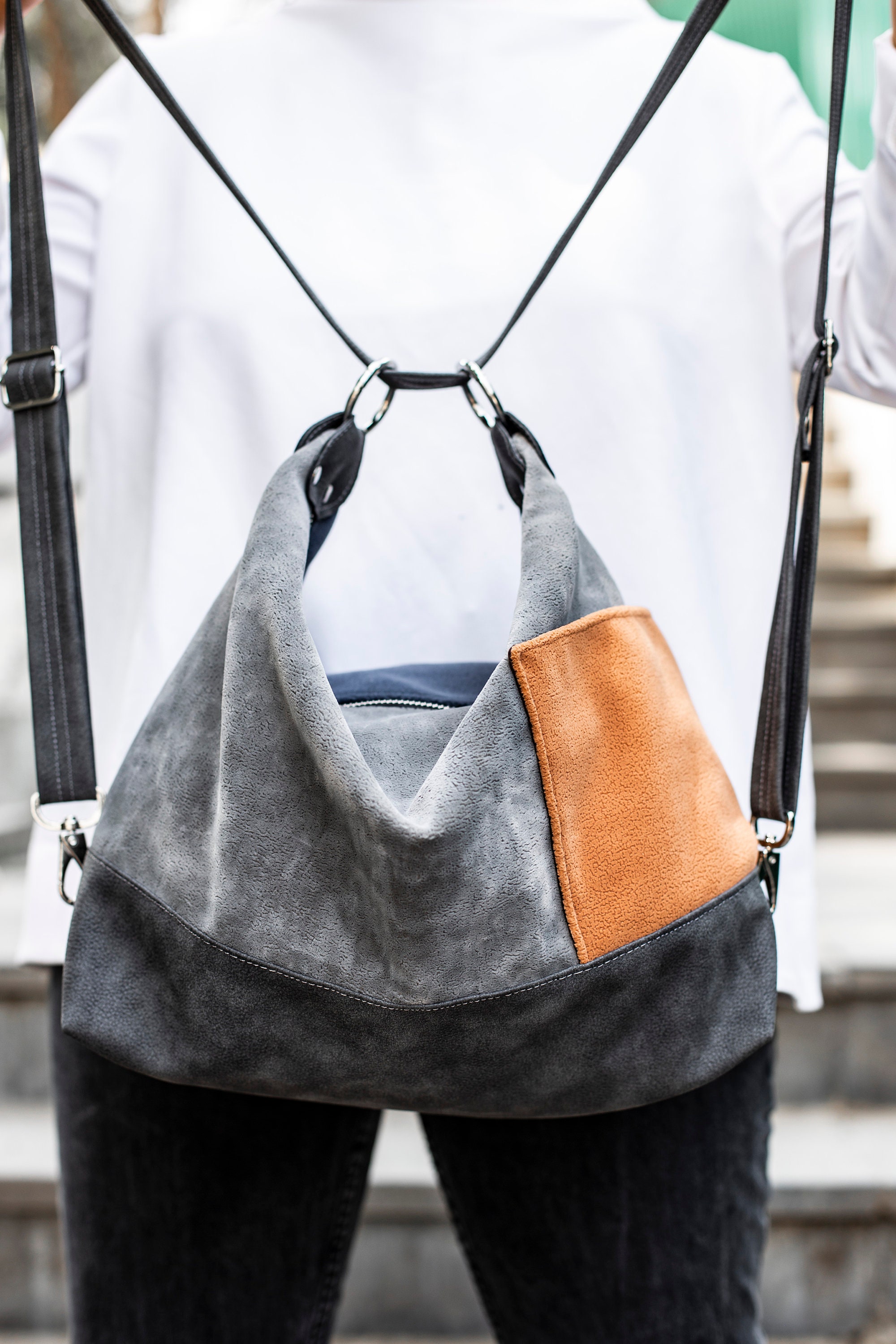 Convertible Backpack Purse, Green Hobo Bag, Woman Rucksack 