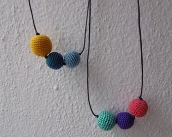 Crochet necklace, Amigurumi necklace, Fiber necklace, Crochet pendant, Boho textile necklace, Textile jewelry, Natural cotton necklace
