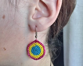 Crochet earrings, Crochet accesories, Textile earrings, Textile jewellery, Colourful earrings, Boho crochet, Cotton earrings, Natural jewels