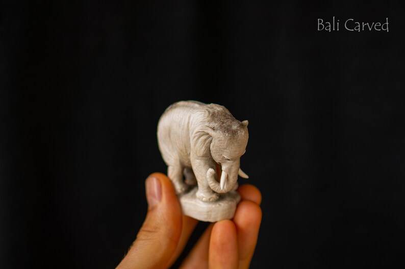 Carved white elephant figurine of deer antler Miniature elephant carving Elephant statue as animal lover gift