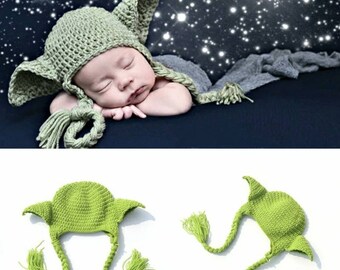 Baby Yoda Hat newborn Handmade Crochet Costume Kids,starwars jedi.prop.green 