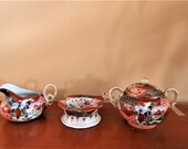 Satsuma Kutani Geisha Ware Tea Set, Sugar Creamer, and Tea Strainer - Collectible China - Made in Japan