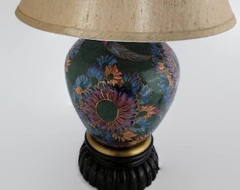 Large Vintage WILDWOOD Chinoiserie Floral Ginger Jar Lamp - Hand Painted Chinoiserie