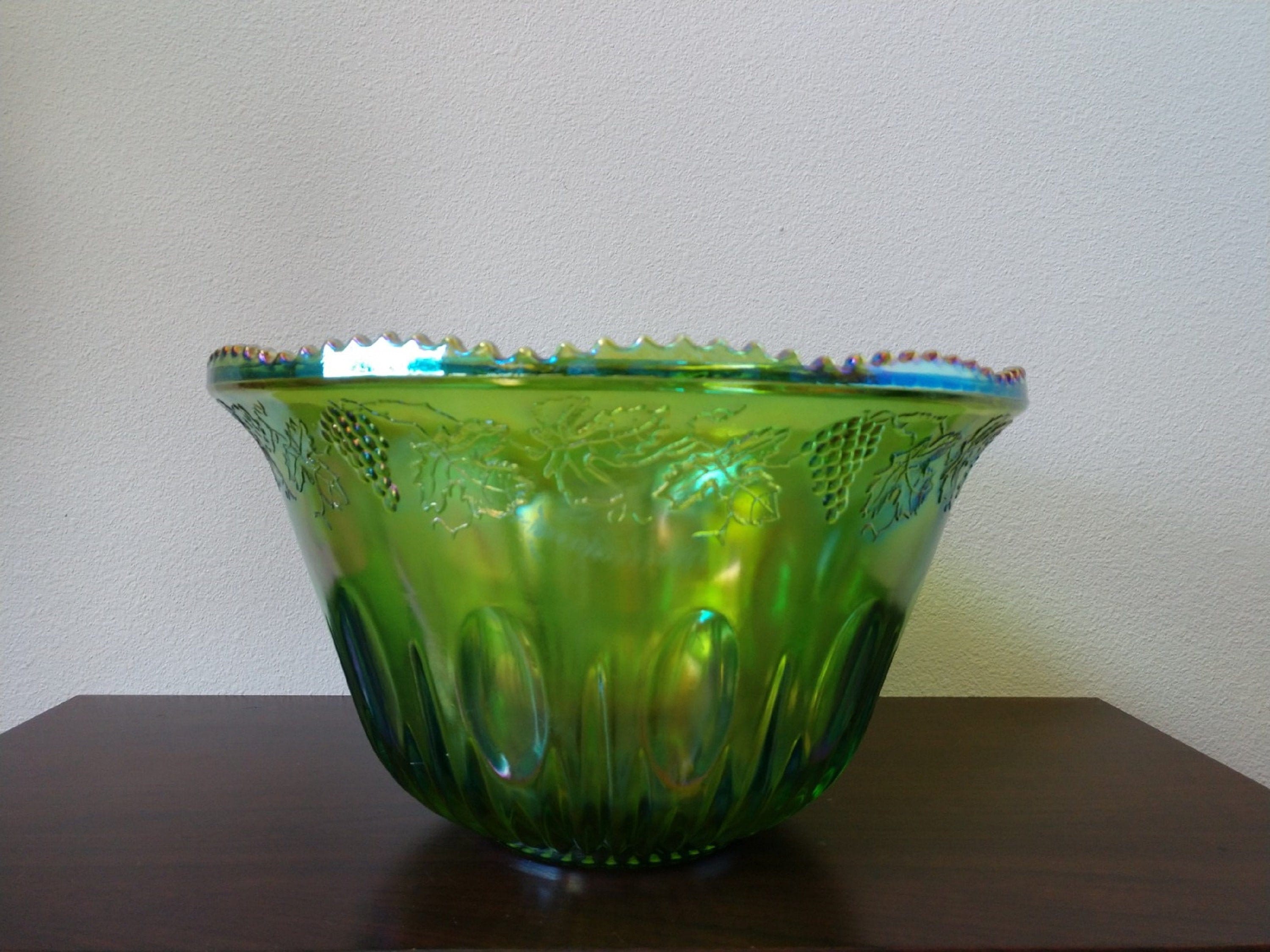 Vintage Green Carnival Glass Bowl