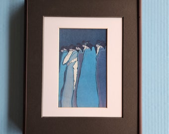 1980 "Peoplescape In Blue"  framed Print by Amado Pena