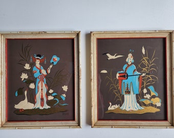 Pair of Chinoiserie  Framed French Pochoir Prints  by Edouard Halouze