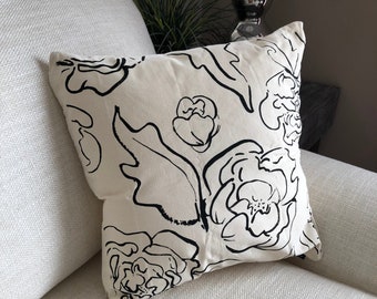 Floral throw pillow cover,  Canvas throw pillow cover, BOHO pillow, Screen printed