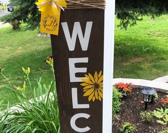 WELCOME SIGN with Yellow Flowers, Yellow flower welcome sign, Colorful welcome sign, front door welcome sign, porch sign, welcome sign porch