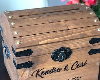 Personalized Wedding Card Box, Rustic Wooden Wedding card box with slot, Lockable Wedding Card Box