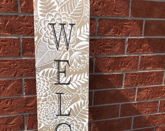 WELCOME SIGN for front door, Floral welcome sign, Flower pattern welcom sign, front door welcome sign, welcome sign porch, porch sign
