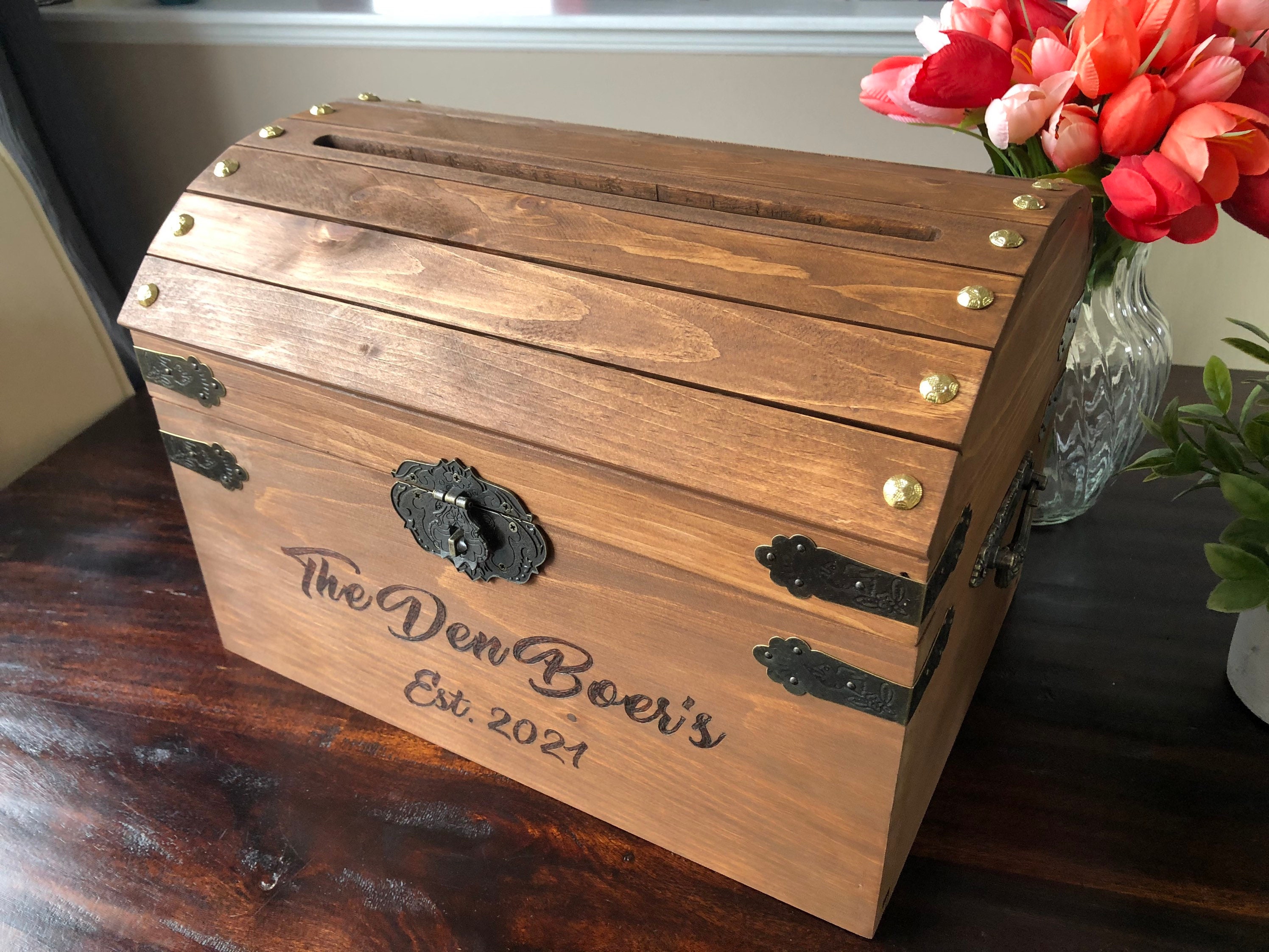 Personalized Wedding Card Box, Rustic Wooden Wedding Card Box With Slot ...
