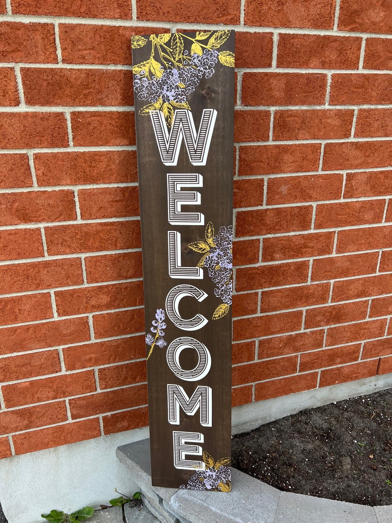 WELCOME SIGN for front door, Front Door Decor, Colorful welcome sign, Flower pattern welcom sign, welcome sign porch image 6