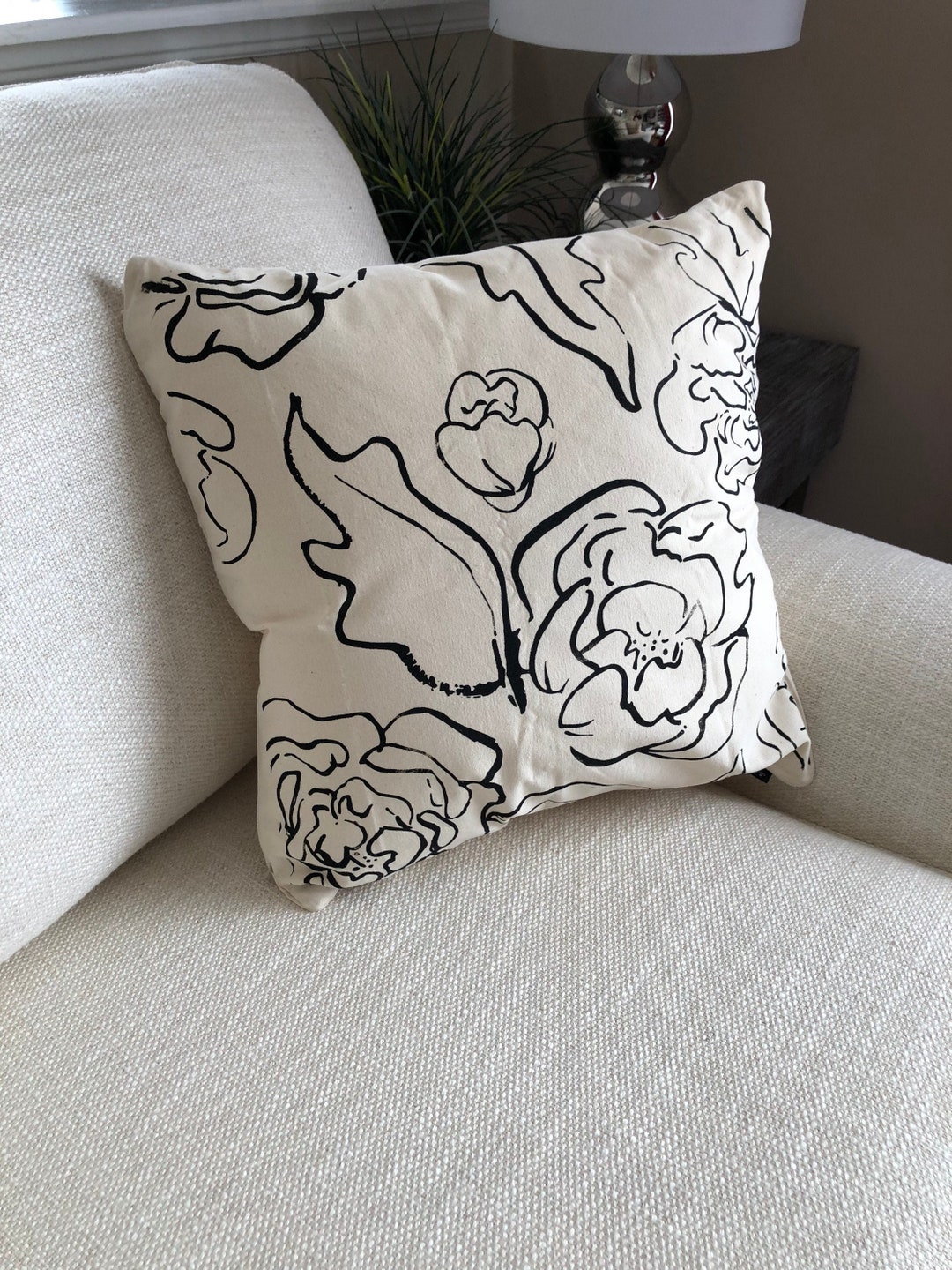Floral throw pillow cover, Canvas throw pillow cover, Decorative throw