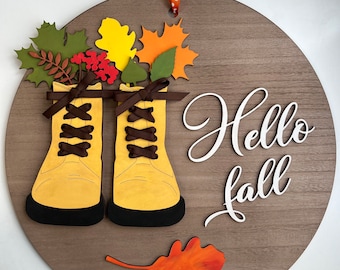 3D Fall door sign, Hello Fall welcome sign, Fall door round