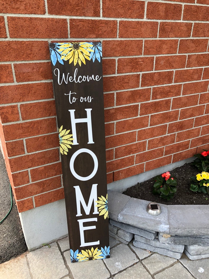 WELCOME SIGN for front door, welcome to our Home, Front Door Decor, Colorful welcome sign, Porch Decor image 1