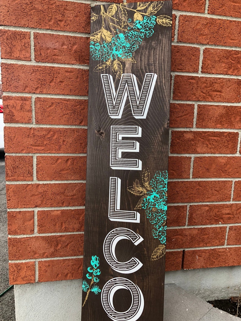 WELCOME SIGN for front door, Front Door Decor, Colorful welcome sign, Flower pattern welcom sign, welcome sign porch image 1