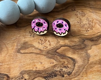 Donut earring studs, Donut earrings, Donut-Lover, Cartoon cake earrings, Lightweight hand painted wood earrings