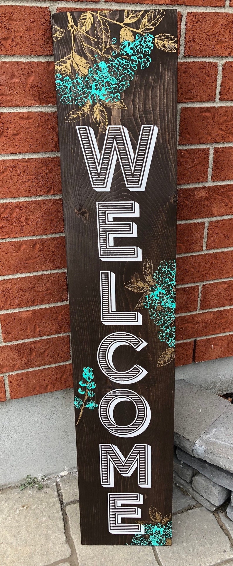 WELCOME SIGN for front door, Front Door Decor, Colorful welcome sign, Flower pattern welcom sign, welcome sign porch image 2