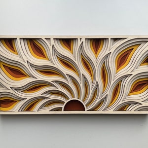 Wood mandala sunrise, Laser cut sunrise, Multi-layered sunrise, 6 layer wall art, Wall decor wood
