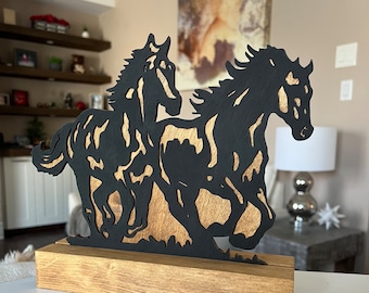 Horse-Lover gift, Layered horses, Shelf horses