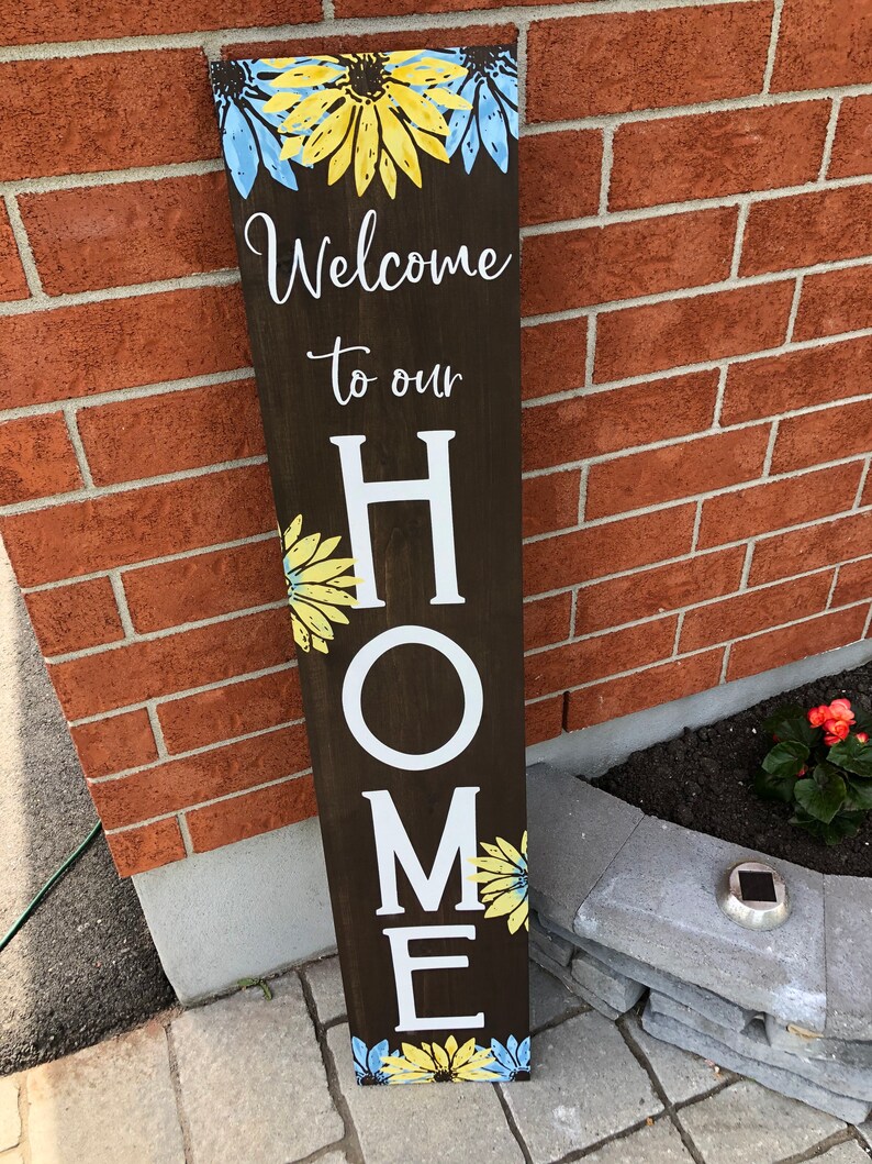 WELCOME SIGN for front door, welcome to our Home, Front Door Decor, Colorful welcome sign, Porch Decor image 2