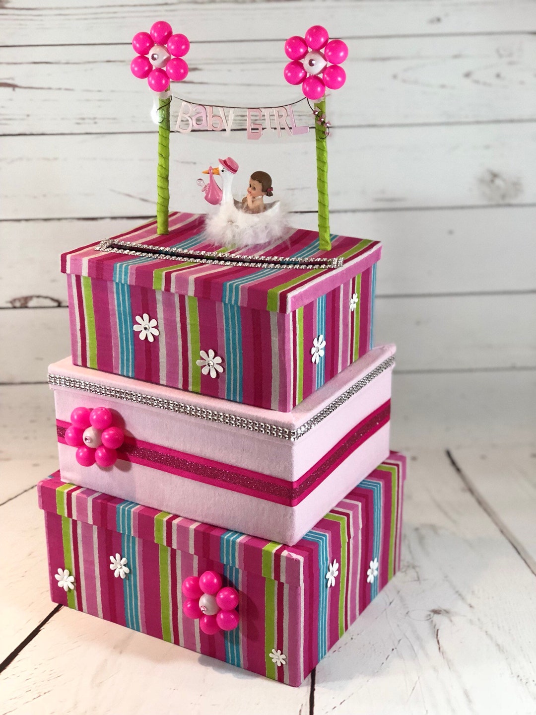 Baby Shower Card Box Baby Girl Shower Card Box Money Card Etsy