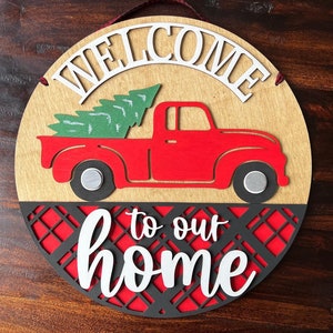 Vintage truck door sign, Christmas door round