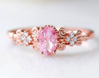 Oval Pink Ring, Statement Ring 925 Sterling Silver Ring, September Birthstone, Simulated Pink Tourmaline Ring