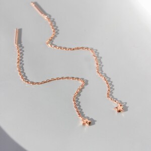 Silver Star Threader Earring, Chain Star Earring, Dainty Star Shaped Dangling Chain Stud Earrings, Tiny star threader earring