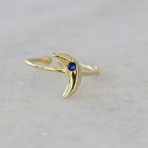 Sapphire Moon Ring, Gold Moon Ring, Sapphire Crescent Ring, Silver Crescent Ring, Silver Moon Ring