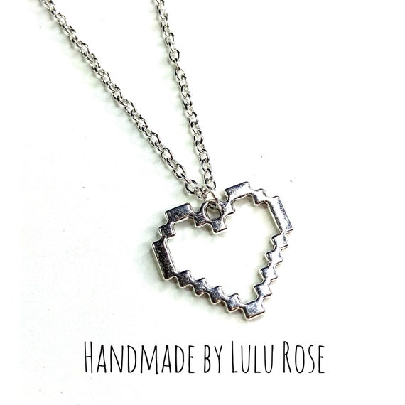 Handmade Valentine's Day Pixel Heart Necklace Cute Gamer Geek