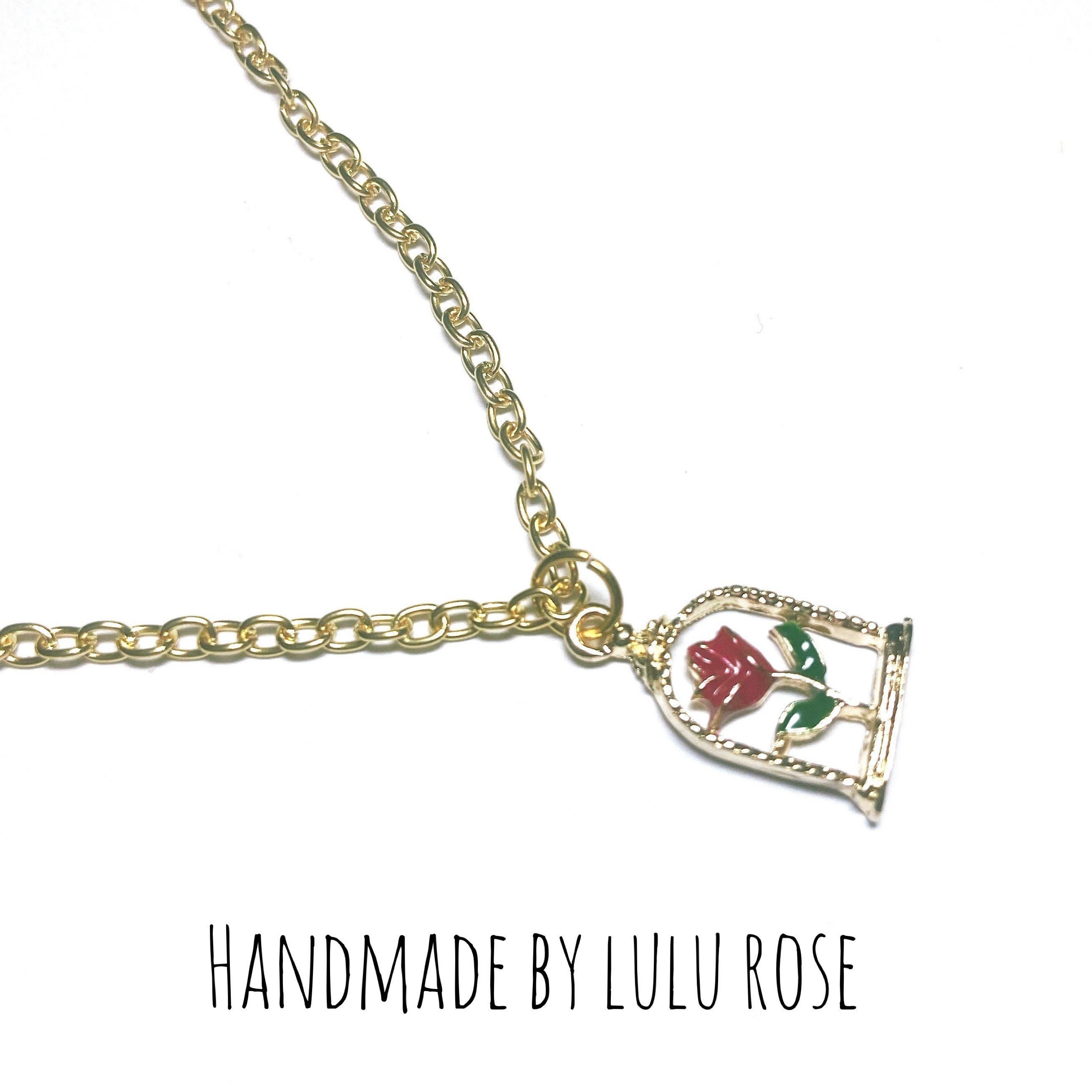 Handmade beauty and the beast inspired rose necklace gold Etsy