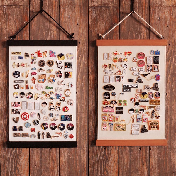 Enamel Pin Display Banner: Handcrafted Cotton Canvas & Birch Wood