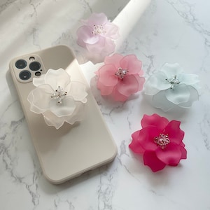 Lovely Korean Flower Phone Grip – Decorative Phone Stand, Acrylic Blossom (Becosmic Studio)
