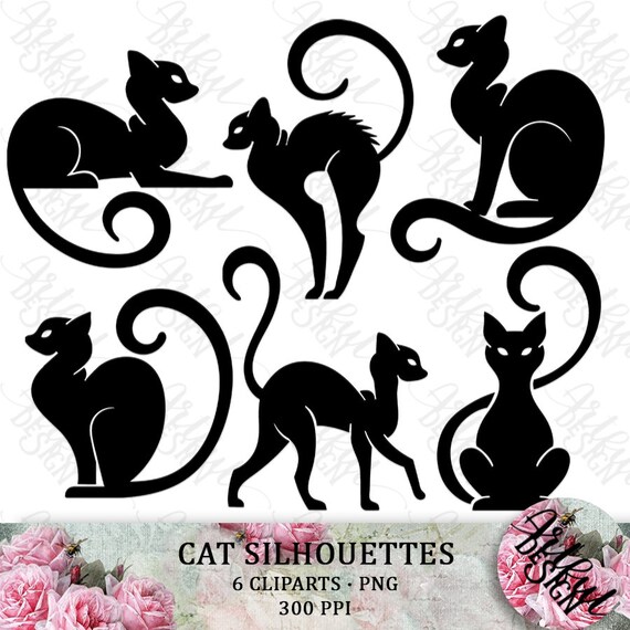 Cat Silhouette Cat Clipart Halloween Clipart Black Cat Etsy